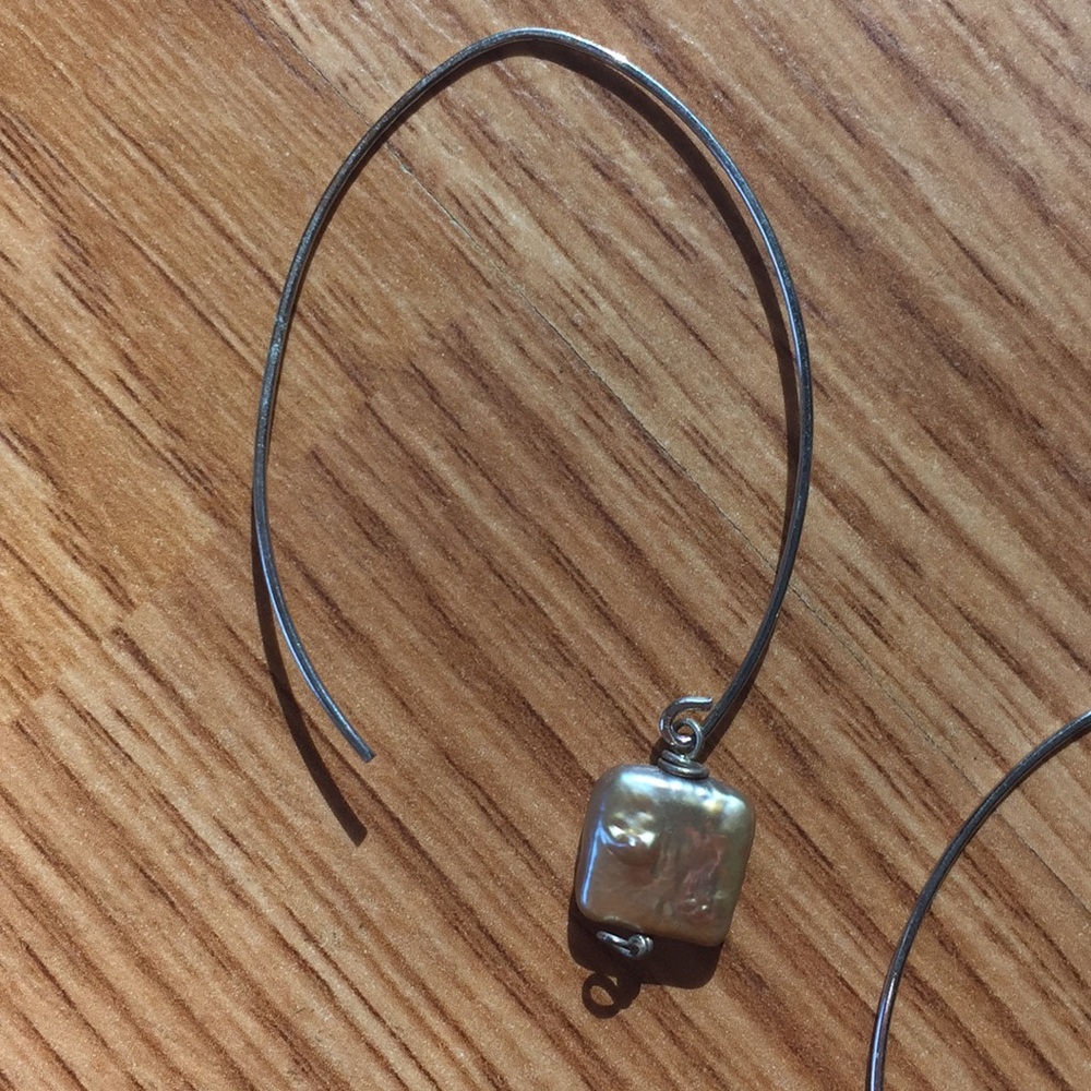 Handmade Pearl open hoop earrings - Picture 2 of 4
